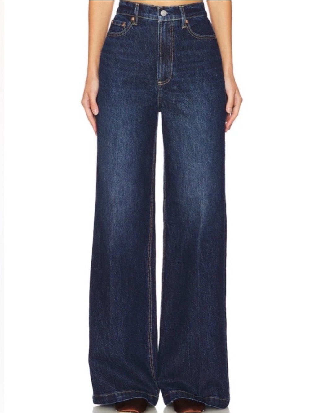Pistola Lana High Rise Wide Leg Jeans Dark Wash Navy Blue Size 26P Baggy